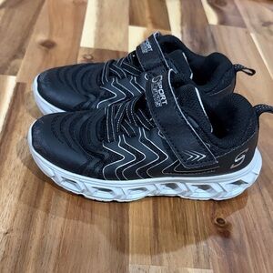 Skechers Black and White Kids Velcro Sport Sneakers Light Up